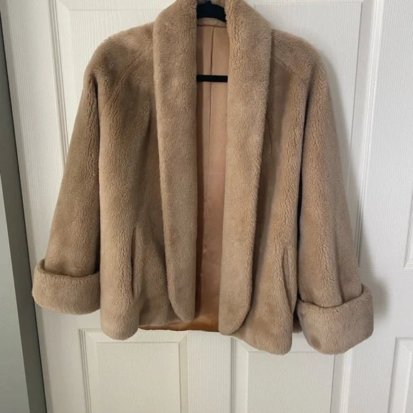 Betty Rose by Glenara Glenoit Vintage Faux Fur Tan Beige Coat Jacket S/M - Picture 5 of 13
